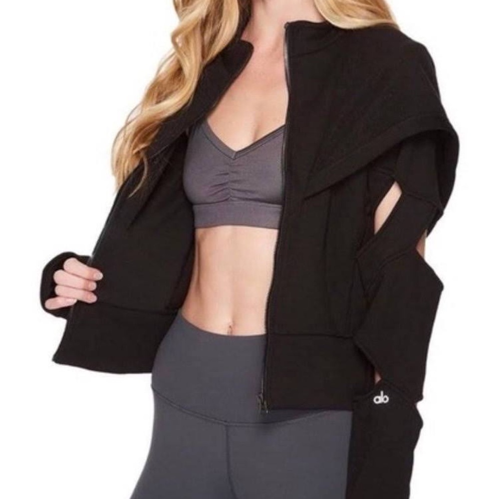 ALO YOGA BEIGE Cut Out Long Sleeve Zip Hoodie - Picture 5 of 6
